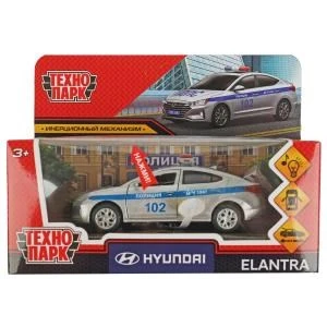 Машина металл свет-звук HYUNDAI ELANTRA ПОЛИЦИЯ 12 см, двер, багаж, ин, кор. Технопарк ELANTRA-12SLPOL-SR