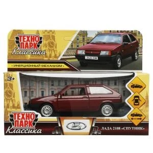 Машина металл LADA-2108 "СПУТНИК" 12 см, двери, багаж, инерц, вишневый, кор. Технопарк 2108-12-CRY
