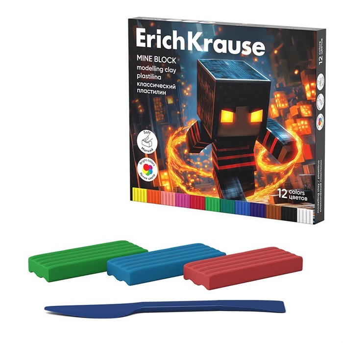 Пластилин 12 цв. со стеком Mine Block 65201 /Erich Krause/. 910-388