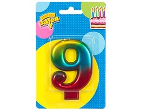 Свеча цифра "9" Радуга металлик 8см 1502-3773 261-873