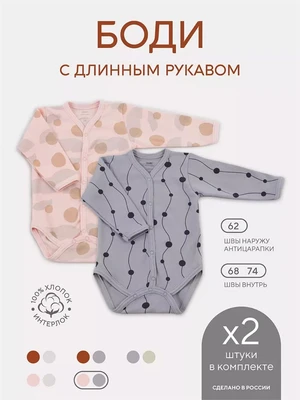 Боди 2 шт. Rant Hugs and kisses Pattern 64/67 Grey-pink 4670078657909