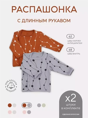 Распашонка 2 шт. Rant Hugs and kisses Pattern Grey-brown 53/54 4670078658395