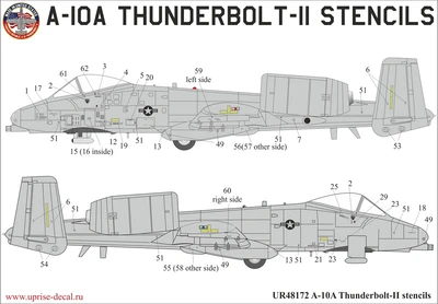 UR48172  декали  A-10A Thunderbolt stencils  (1:48) 2000002140139