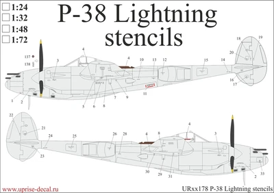 UR48178  декали  P-38 Lightning stencils  (1:48) 2000002140214