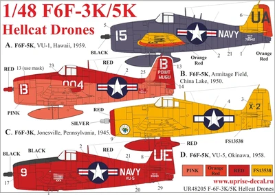 UR48205  декали  F6F-3K/5K Hellcat Drones   (1:48) 2000002140412