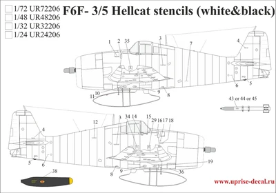UR48206  декали  F6F-3/5 Hellcat stencils  (1:48) 2000002140429