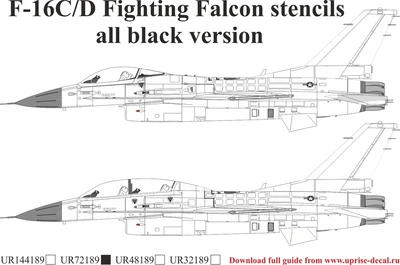 UR72189  декали  F-16C/D Fighting Falcon stencils all black version  (1:72) 2000002141334