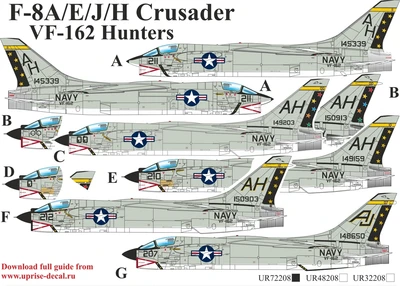 UR72208  декали  F-8A/E/J/H Crusader VA-162  (1:72) 2000002141501