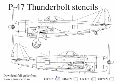 UR72211  декали  P-47D Thunderbolt stencils with USAF insignia  (1:72) 2000002149323