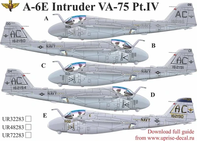 UR72283  декали  A-6A/E Intruder VA-75 Pt.IV with stencils  (1:72) 2000002173014