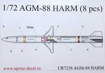 UR7238  декали  AGM-88 HARM (8 pcs)  (1:72) 2000002148388
