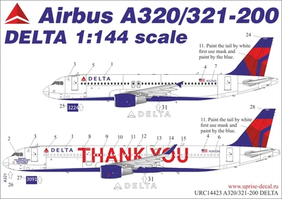 URC14423  декали  A320/321-200 Delta  (1:144) 2000002150404