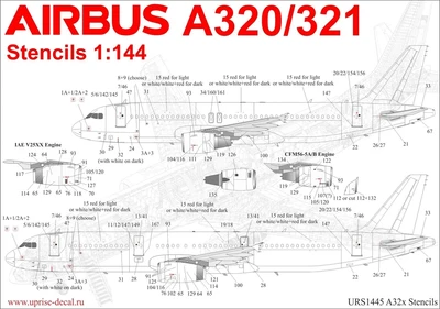 URS1445L  декали  A320/321 stencils set  (1:144) 2000002194453