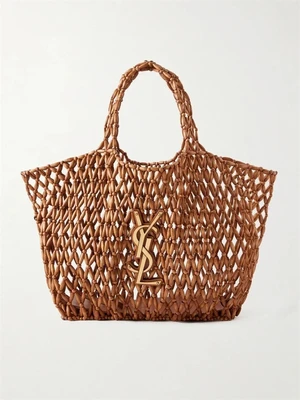 Большая сумка Icare из дерева, декорированная бисером SAINT LAURENT, коричневый 47338927