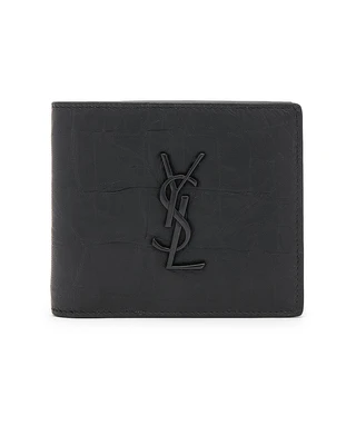 Кошелек Saint Laurent Croc Embossed Billfold, черный 6081343