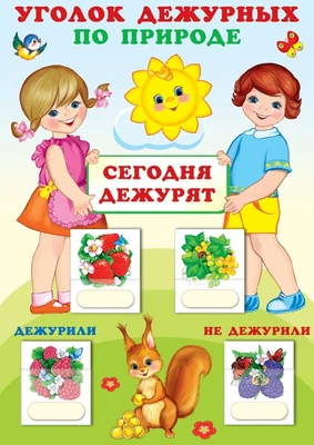 Уголок дежурных по природе А3 с пластиковыми карманами и карточками 30 шт. (девочка с мальчиком) 817085327