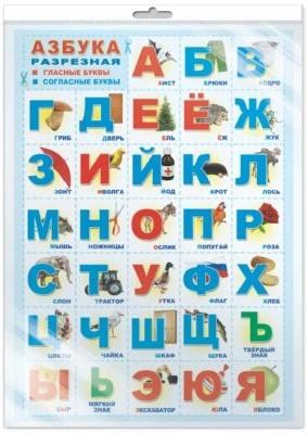 *ПЛ-6096 Плакат А2. Азбука разрезная: с картинками, в голубой рамке (в индивидуальной упаковке с европодвесом и клеевым клапаном) 1011298108