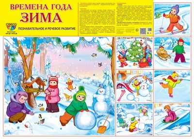 Демонстрационный плакат СУПЕР А2 Времена года: Зима. Что делают дети зимой (1 большая картинка и 7 небольших) 1715765101