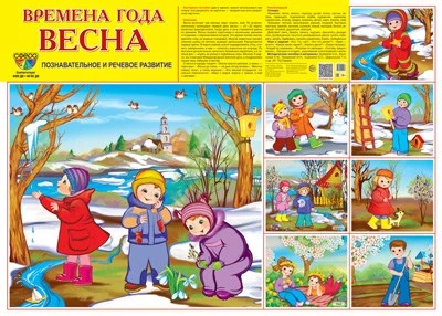 Демонстрационный плакат СУПЕР А2 Времена года: Весна. Что делают дети весной (1 большая картинка и 7 небольших) 766177841