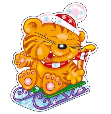 М-13935 Вырубная фигурка. Рыжий кот на санях (блестки в лаке) 462545365