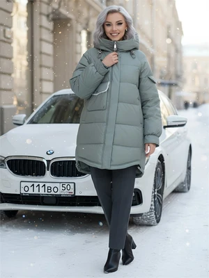 Куртка зимняя женская с капюшоном модная зеленого цвета 7341Z 1483402390
