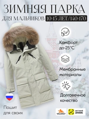 Куртка парка зимняя подростковая для мальчика с капюшоном и мехом светло-зеленого цвета 9447ZS 686196496