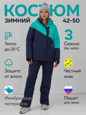 Горнолыжный костюм женский зимний бирюзового цвета 0707Br 1864579416