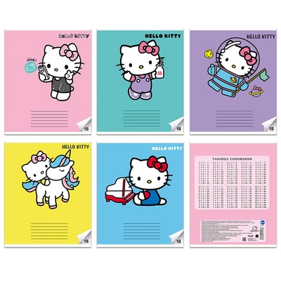 74793 Тетрадь Hello Kitty, формат А5, на скрепке, 18 листов, клетка с полями, внутренний блок офсет 60-65 г, 92% белизна, обложка мелованный картон + УФ-лак 979199630
