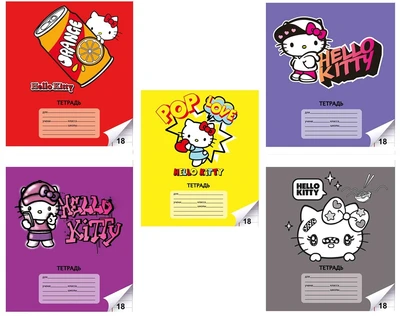 74559 Тетрадь Hello Kitty, формат А5, на скрепке, 18 листов, линейка с полями, внутренний блок офсет 60-65 г, 92% белизна, обложка мелованный картон + ВД-лак, 5 дизайнов в спайке 204210340