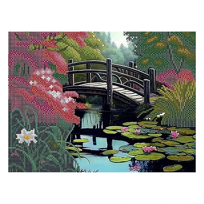 73526 Алмазная мозаика Пейзаж с мостиком (частичное запол), 40*50 см, упак ПВХ коробка с цв вкладкой 37319360