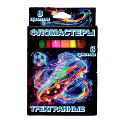 77439 Фломастеры трехгранные Футбол 8 цв., в картонной упаковке с европодвесом 2044775915