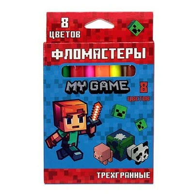 77221 Фломастеры трехгранные My game 8 цв., в картонной упаковке с европодвесом 191411971
