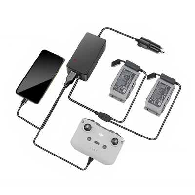 Автомобильное зарядное устройство для 2 аккумуляторов и пульта DJI Mavic Air 2 / Air 2S повышенной мощности (2 USB) (YX) 37821431