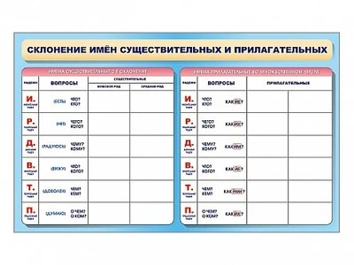 Фрагмент (демонстрационный) маркерный двухсторонний "Склонение имен существительных и прилагательных" Zarnitza 1544448712