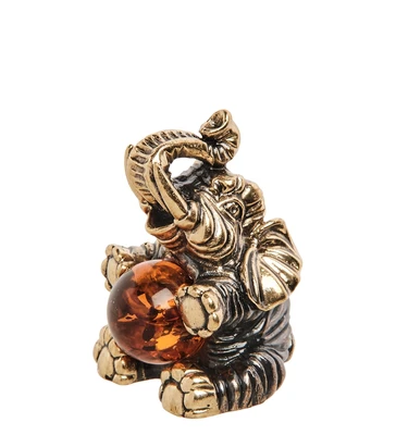 AM-1384 Фигурка «Цирковой слон» (латунь, янтарь) 659726904