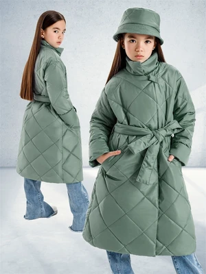 Пальто стёганое для девочек AmaroBaby TRENDY, фисташковый AB-OD22-TRENDY29/39-146