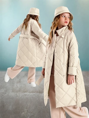 Пальто стёганое для девочек AmaroBaby TRENDY, молочный AB-OD22-TRENDY29/33-146
