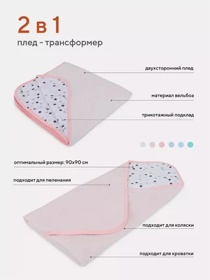Плед Топотушки 90х90 см розовый/звезда 1358008057