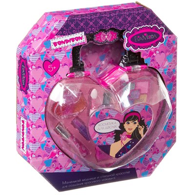 Набор детской декоративной косметики "СУМОЧКА-СЕРДЦЕ" большая прозрачная косметичка розового цвета, Eva Moda Bondibon (арт. ВВ3783) 551084404