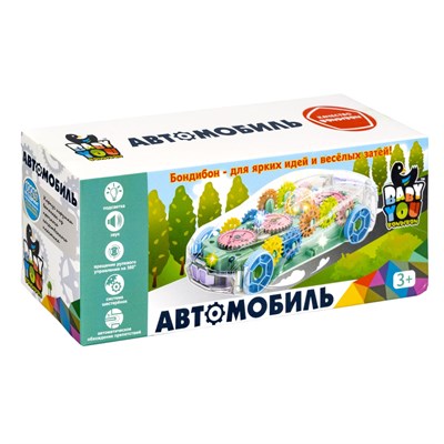 Игрушка музыкальная "АВТОМОБИЛЬ С ШЕСТЕРЁНКАМИ" со светом, прозрачным корпусом, объезжает препятствия, Baby You Bondibon (арт. ВВ5588) 1562171317