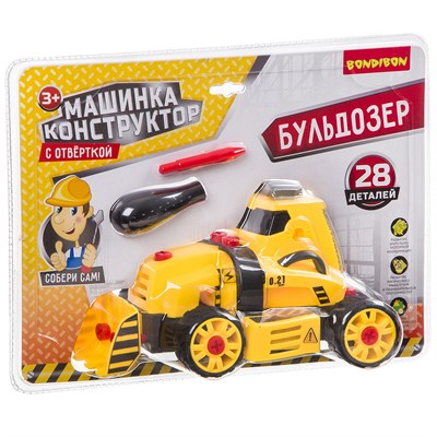 Машинка-конструктор Bondibon "Бульдозер" 28 детали с отверткой (арт. ВВ3381) 1874155099