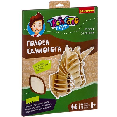 3D-пазл Bondibon "Голова единорога" деревянный 24 детали (арт. ВВ2366) 1190438182
