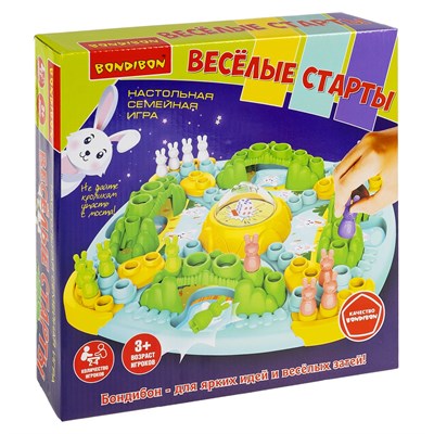 Настольная игра ходилка "ВЕСЁЛЫЕ СТАРТЫ", с кубиком и фишами в виде кроликов, Bondibon (арт. ВВ6337) 1513651806