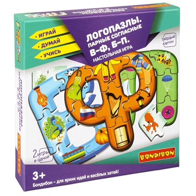 Настольная игра "ЛОГОПАЗЛЫ. ПАРНЫЕ СОГЛАСНЫЕ В-Ф, Б-П" 2в1 Играй Думай Учись Bondibon (арт. ВВ5121) 143387201