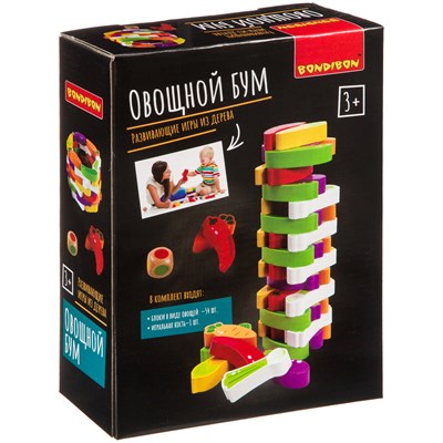 Развивающие игры из дерева Bondibon Игра-баланс «ОВОЩНОЙ БУМ», башня из овощей, BOX 24,3x7x18,3 см (арт. ВВ4179) 918068726