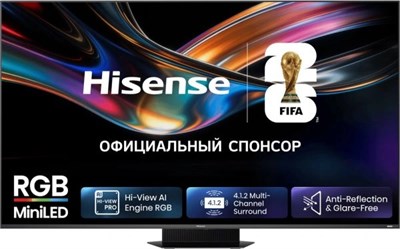 85" Телевизор Hisense 85UR9S (2026), 4K UHD, RGB-Mini LED, HomeOS, черный (EAC) 14896961