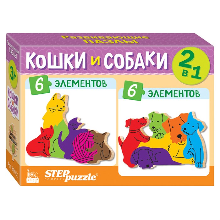 Мозаика "puzzle" 2в1 из дерева "Кошки и собаки" (IQ step) # 69001