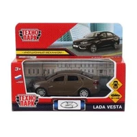 Машина металл LADA vesta 11,5 см, двери, коричневый, кор. Технопарк VESTA-12-BR-WOD