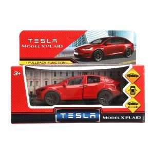 Машина металл tesla model x plaid 12 см, двери, красн, кор. - MODELX-12-RD