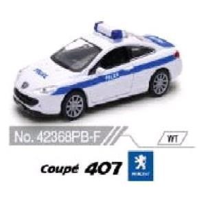 Машина металл 4.75" peugeot 207 ПОЛИЦИЯ инерц. открыв. двери в дисплее 42368PB-D